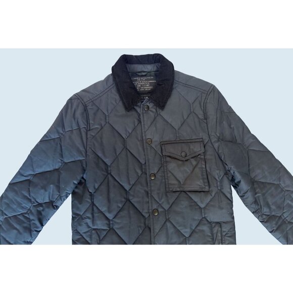 ALLSAINTS Spitafields Quilted Full Button Blue Dark Gray Barn Jacket Sz XS - Picture 3 of 8